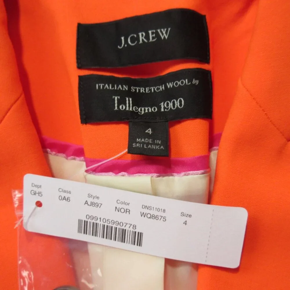 NWT J.Crew Long Parke Blazer in Neon Orange Italian Stretch Wool Jacket 4